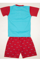 Sky And Red Cotton Kids Dress (KR1218)